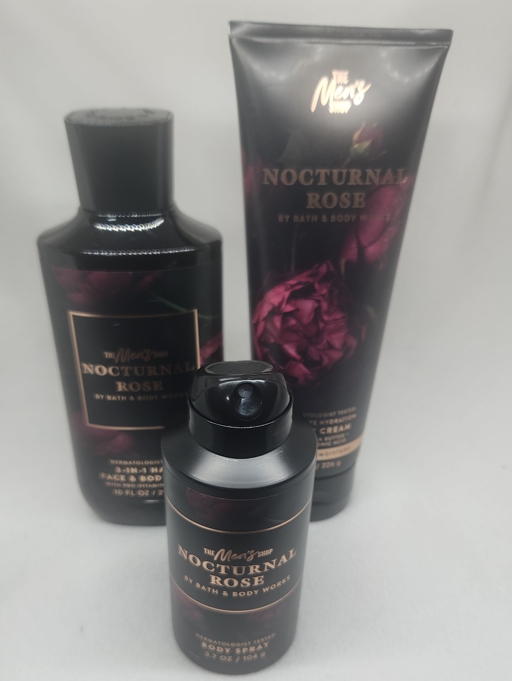 Bath and Body Works Nocturnal Rose Men's Set 3-in-1 Wash, Cream, & Mist New